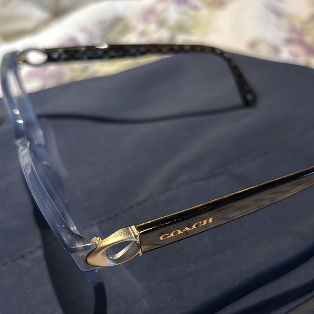 Coach Light Blue Crystal Cat-Eye Glasses with Tortoiseshell Temples - Picture 2 of 6